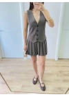 Takım Görünümlu Yelekli Mini Elbise- Füme