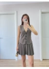 Takım Görünümlu Yelekli Mini Elbise- Füme
