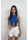 Taş Detay Dekolteli Crop Bluz