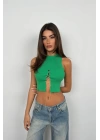 Taş Detay Dekolteli Crop Bluz