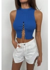Taş Detay Dekolteli Crop Bluz
