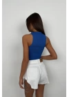 Taş Detay Dekolteli Crop Bluz