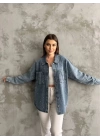 Taş İşlemeli Dökümlü Kot Gömlek