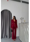 TASARIM CEKET-PANTOLON TAKIM METAL DÜĞME DETAYLI - Bordo