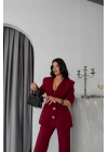 TASARIM CEKET-PANTOLON TAKIM METAL DÜĞME DETAYLI - Bordo