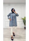 Taşlı tunik ceket kar yıkamalı mavi d2516