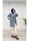 Taşlı tunik ceket kar yıkamalı mavi d2516