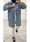 Taşlı tunik ceket kar yıkamalı mavi d2516