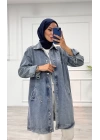 Taşlı tunik ceket kar yıkamalı mavi d2516