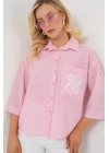 Tek Cep Nakışlı Gömlek 20328 - Pembe