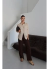 Tek cepli müslin gömlek bej pt