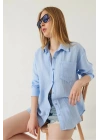 Tek cepli müslin gömlek mavi pt
