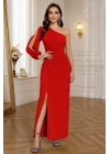 Tek Omuz Açık Derin Yırtmaçlı Krep Tam Boy Elbise