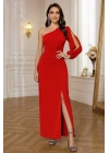 Tek Omuz Açık Derin Yırtmaçlı Krep Tam Boy Elbise