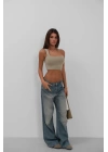Tek Omuz Crop Bluz