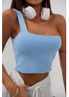 Tek Omuz Crop Bluz