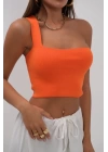 Tek Omuz Crop Bluz