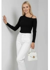 Tek Omuz İpli Bluz Siyah T4328