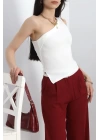 Tek Omuz Yırtmaç Detaylı Bluz Beyaz - 30232.1892.