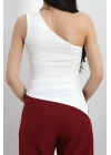 Tek Omuz Yırtmaç Detaylı Bluz Beyaz - 30232.1892.
