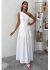Tek Omuzlu Pile Detay Maxi Elbise 2895