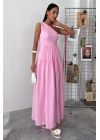 Tek Omuzlu Pile Detay Maxi Elbise 2895