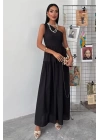 Tek Omuzlu Pile Detay Maxi Elbise 2895