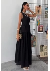 Tek Omuzlu Pile Detay Maxi Elbise 2895