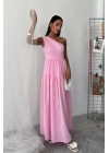 Tek Omuzlu Pile Detay Maxi Elbise 2895