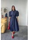 TENCEL KARPUZ KOL ELBİSE - İndigo