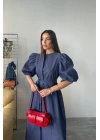 TENCEL KARPUZ KOL ELBİSE - İndigo