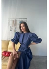 TENCEL KARPUZ KOL ELBİSE - İndigo
