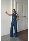 TENCEL KOLSUZ GÖMLEK - PANTOLON TAKIM - İndigo