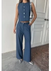 TENCEL KOLSUZ GÖMLEK - PANTOLON TAKIM - İndigo
