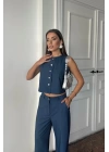TENCEL KOLSUZ GÖMLEK - PANTOLON TAKIM - İndigo