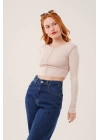 Ters Dikişli Basic Krem Body Bluz