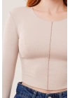 Ters Dikişli Basic Krem Body Bluz