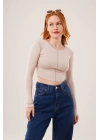 Ters Dikişli Basic Krem Body Bluz