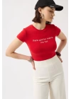Thanks God Baskılı Likralı Crop T-Shirt
