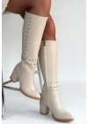 Tiyan Bej Cilt Topuklu Çizme