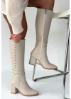 Tiyan Bej Cilt Topuklu Çizme