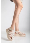 Toten Bej Cilt Kemerli Sandalet