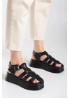 Toten Siyah Cilt Kemerli Sandalet