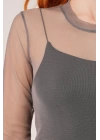 Transparan Gri Tül Basic Bluz