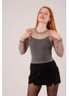 Transparan Gri Tül Basic Bluz
