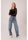 Transparan Siyah Tül Basic Bluz