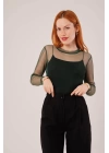 Transparan Yeşil Tül Basic Bluz