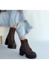 Tsan Kahverengi Cilt Bağcıklı Topuklu Bot