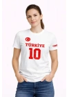 TÜRKİYE Ay Yıldız Baskılı 10 Numara Forma Tişört Taraftar T-Shirt - Beyaz