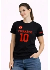 TÜRKİYE Ay Yıldız Baskılı 10 Numara Forma Tişört Taraftar T-Shirt - Siyah